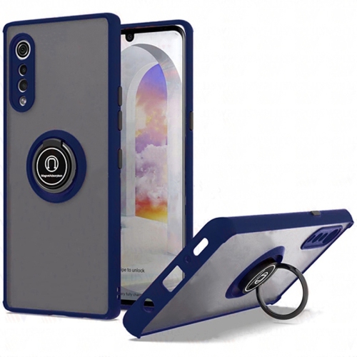 【CSmart】 Anti-Drop Hybrid Magnetic Hard Armor Case with Fashion Ring Holder for LG Velvet, Navy