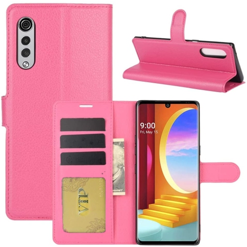 [CS] LG Velvet 5G Case, Magnetic Leather Folio Wallet Flip Case Cover with Card Slot, Hot Pink