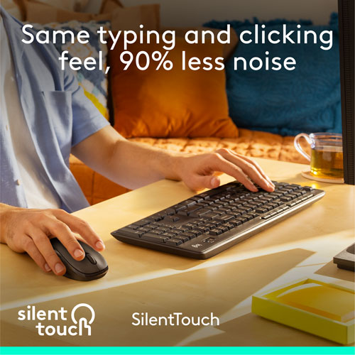 Ensemble clavier et souris optique sans fil silencieux MK295 de Logitech - Graphite
