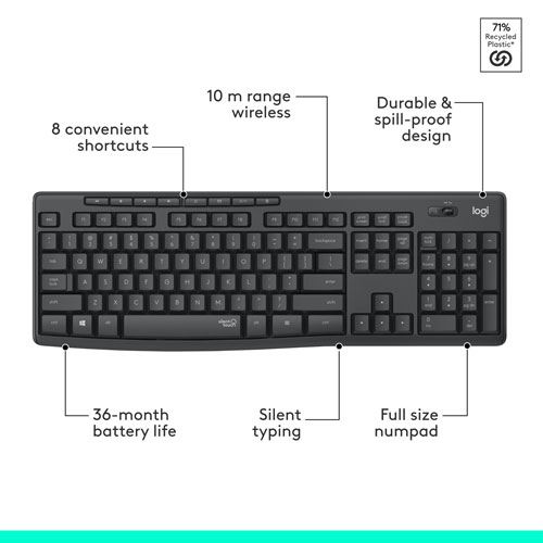Ensemble clavier et souris optique sans fil silencieux MK295 de Logitech - Graphite