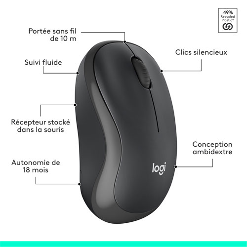 Ensemble clavier et souris optique sans fil silencieux MK295 de Logitech - Graphite