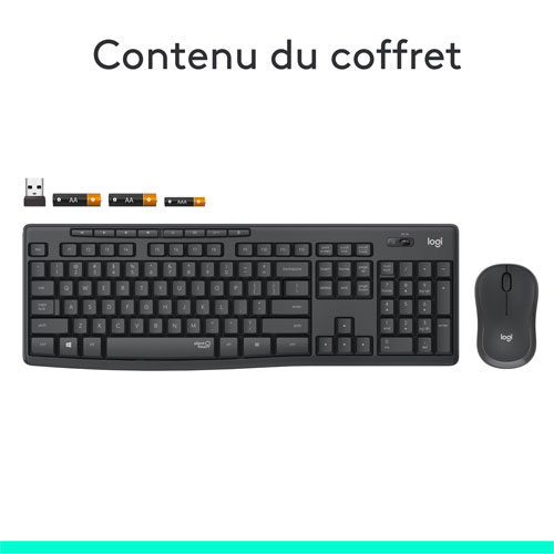 Ensemble clavier et souris optique sans fil silencieux MK295 de Logitech - Graphite