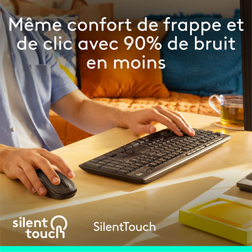 Ensemble clavier et souris optique sans fil silencieux MK295 de Logitech - Graphite