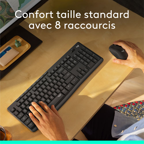 Ensemble clavier et souris optique sans fil silencieux MK295 de Logitech - Graphite