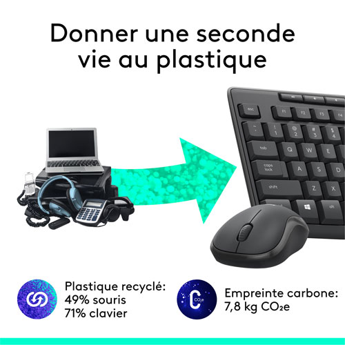 Ensemble clavier et souris optique sans fil silencieux MK295 de Logitech - Graphite