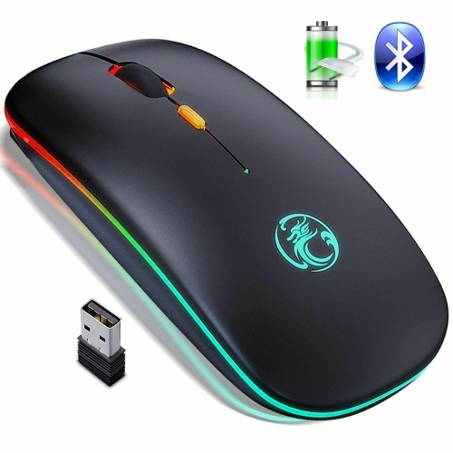 HYFAI Dual Mode USB 2.4Ghz Wireless Mouse Bluetooth 5.0 Rechargeable Silent Mice with RGB Ergonomic Luminous Backlit PC/MAC