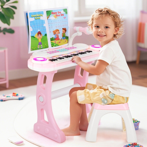Costway 37-Key Kids Piano Keyboard Playset Electronic Organ Light BluePink