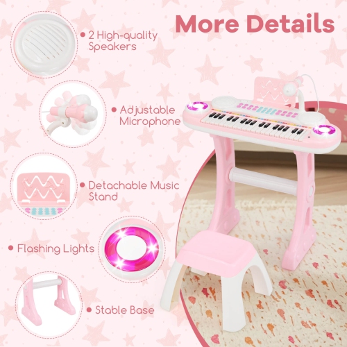Costway 37-Key Kids Piano Keyboard Playset Electronic Organ Light BluePink