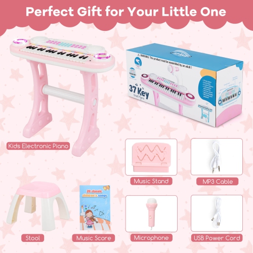 Costway 37-Key Kids Piano Keyboard Playset Electronic Organ Light BluePink