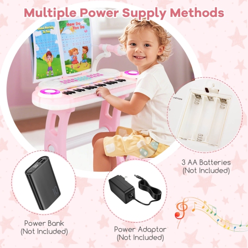 Costway 37-Key Kids Piano Keyboard Playset Electronic Organ Light BluePink