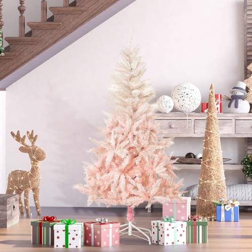 HOMCOM Décoration de maison de vacances avec arbre de Noël artificiel de 5 pieds avec support en métal, ouverture automatique, blanc et rose