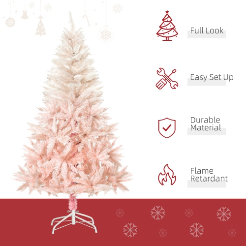 HOMCOM Décoration de maison de vacances avec arbre de Noël artificiel de 5 pieds avec support en métal, ouverture automatique, blanc et rose