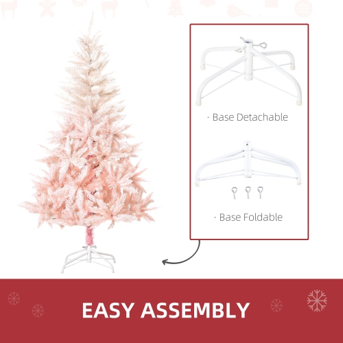 HOMCOM Décoration de maison de vacances avec arbre de Noël artificiel de 5 pieds avec support en métal, ouverture automatique, blanc et rose