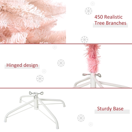 HOMCOM Décoration de maison de vacances avec arbre de Noël artificiel de 5 pieds avec support en métal, ouverture automatique, blanc et rose