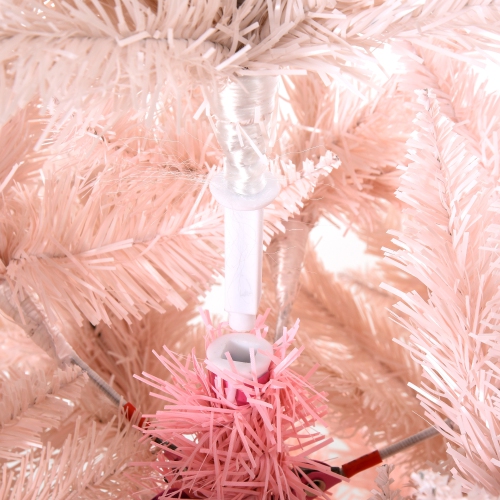 HOMCOM Décoration de maison de vacances avec arbre de Noël artificiel de 5 pieds avec support en métal, ouverture automatique, blanc et rose