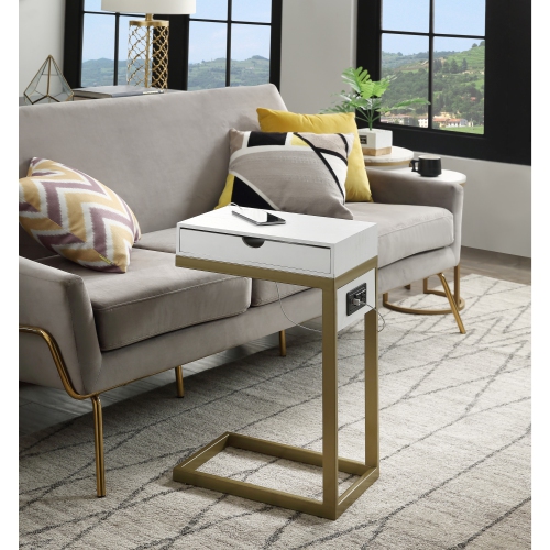 Loft Lyfe Selena C Table/ End Table/ Side Table/ Laptop Stand, White/Gold