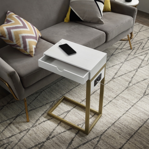 Loft Lyfe Selena C Table/ End Table/ Side Table/ Laptop Stand, White/Gold