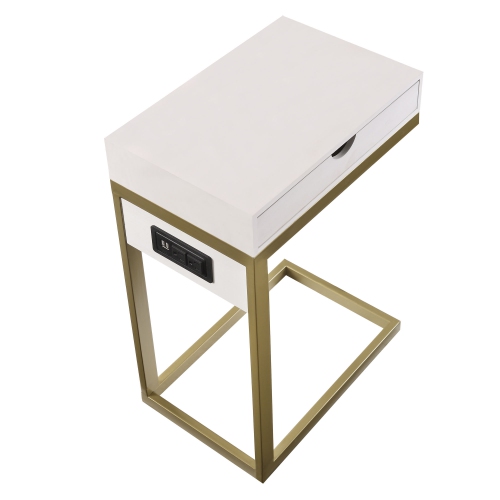 Loft Lyfe Selena C Table/ End Table/ Side Table/ Laptop Stand, White/Gold