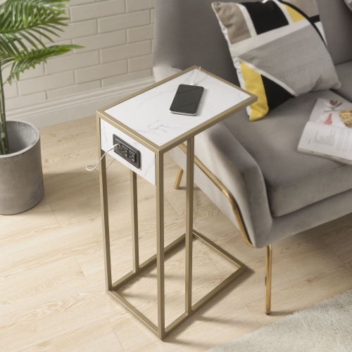 Loft Lyfe Megan C Table/ End Table/ Side Table/ Laptop Stand, White/Gold