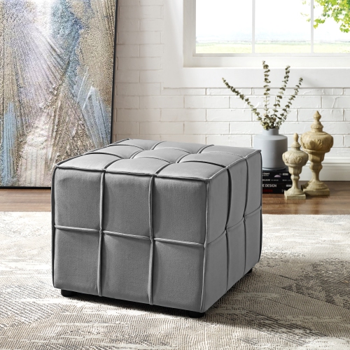 LOFT LYFE  Nyla Velvet Cube Ottoman, Light Grey