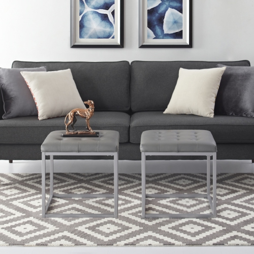 Inspired Home Aubrie Leather PU Ottoman, Grey