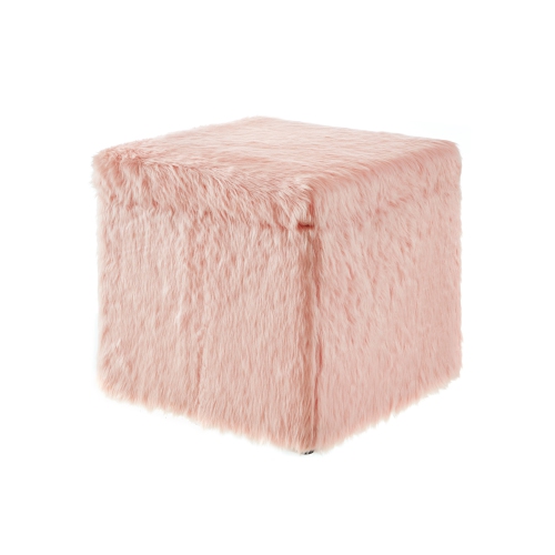 Inspired Home Kane Faux Fur Storage Ottoman, Blush