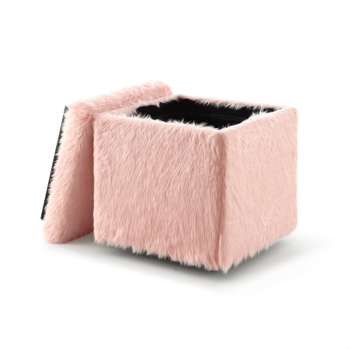 Inspired Home Kane Faux Fur Storage Ottoman, Blush