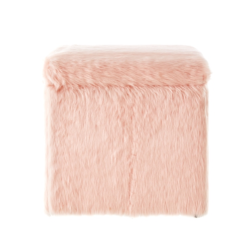 Inspired Home Kane Faux Fur Storage Ottoman, Blush