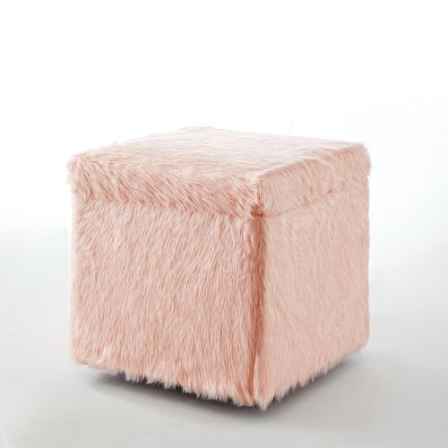 Inspired Home Kane Faux Fur Storage Ottoman, Blush
