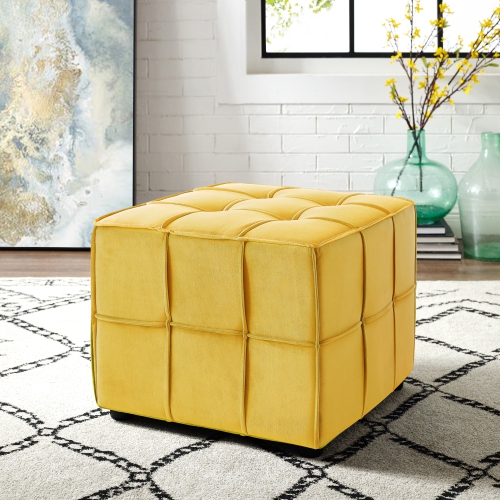 LOFT LYFE  Nyla Velvet Cube Ottoman, Yellow