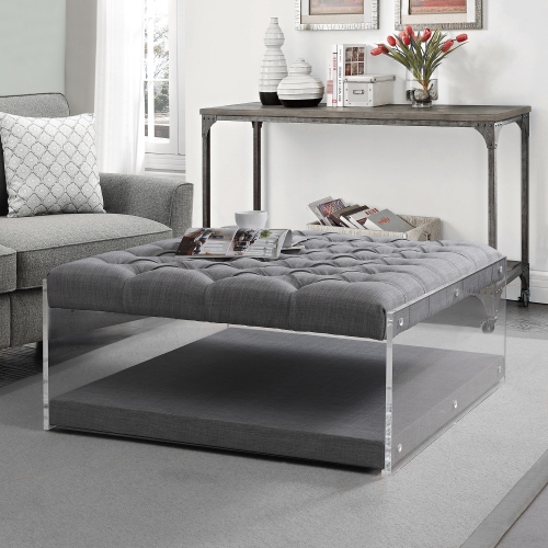 INSPIRED HOME  Arielle Linen Ottoman, Light Grey