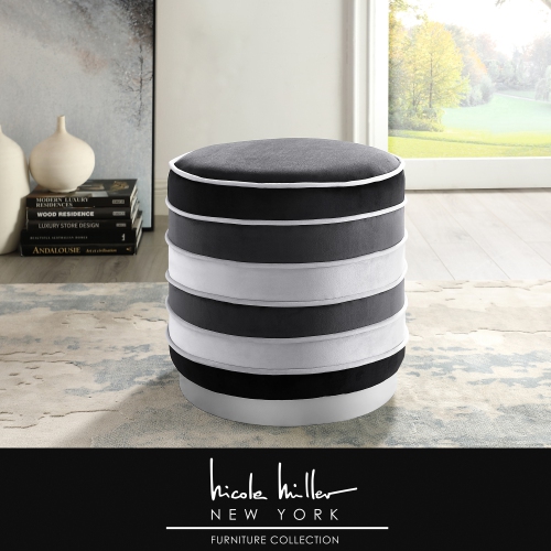 Nicole Miller New York Abram Velvet Ottoman, Black
