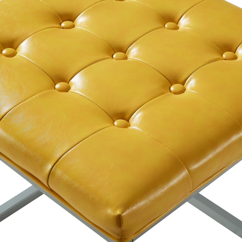 Inspired Home Aubrie Leather PU Ottoman, Yellow