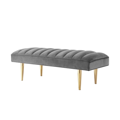 Nicole Miller New York Elisa Velvet Bench, Light Grey/Gold