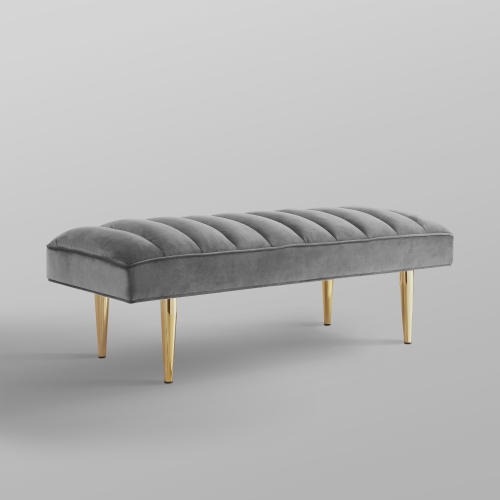 Nicole Miller New York Elisa Velvet Bench, Light Grey/Gold
