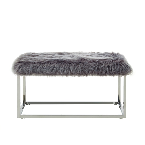 Banc pouf en fausse fourrure d’inspiration Home Karina, gris