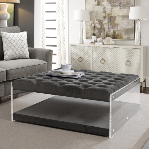 INSPIRED HOME  Arielle Velvet Ottoman, Grey