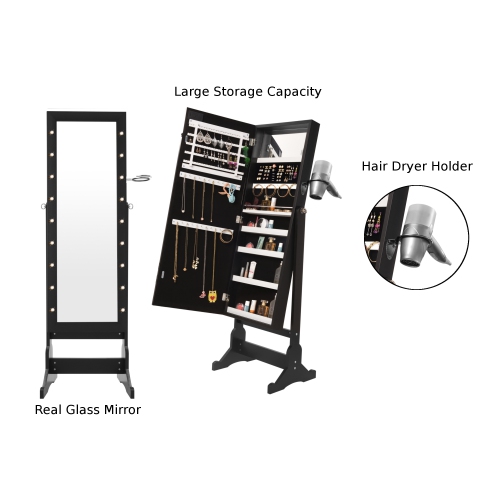 Inspired Home Braden Armoire Jewelry Storage Organizer, Black