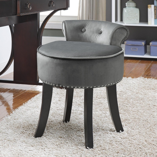 INSPIRED HOME  Zariah Velvet Vanity Stool, Light Grey