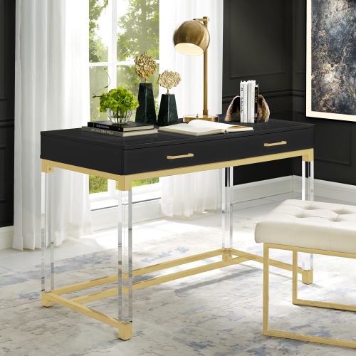 Inspired Home Muhammad Writing Desk, Black/Gold