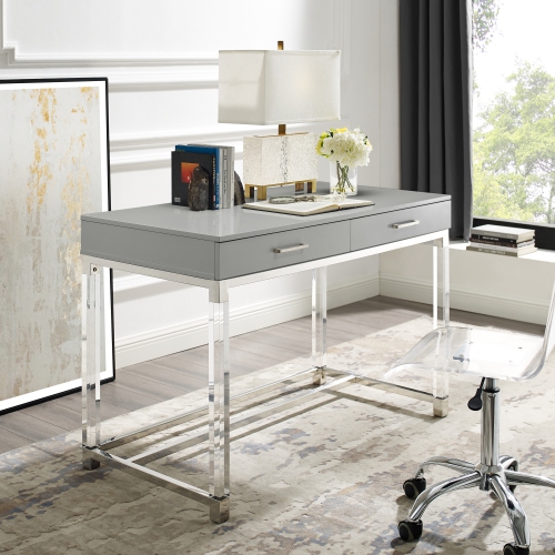 Inspired Home Muhammad Writing Desk, Light Grey/Chrome