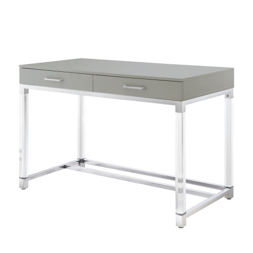 Inspired Home Muhammad Writing Desk, Light Grey/Chrome