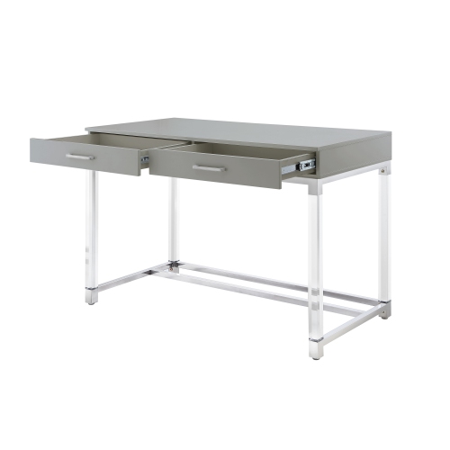 Inspired Home Muhammad Writing Desk, Light Grey/Chrome