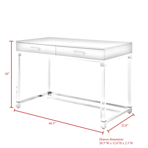 Inspired Home Muhammad Writing Desk, Light Grey/Chrome