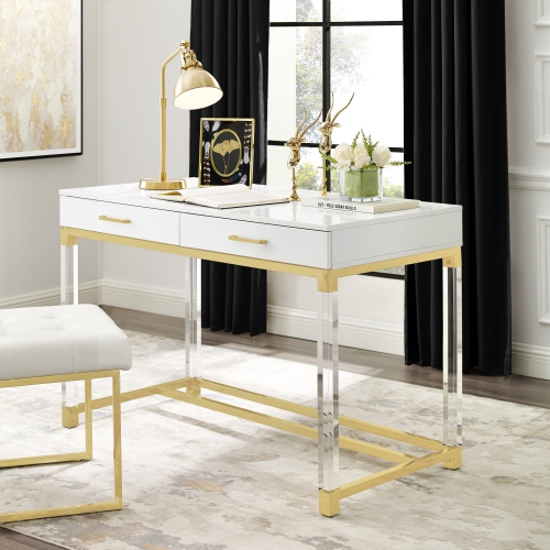 Inspired Home Muhammad Writing Desk, White/Gold