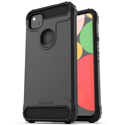 HLD  Encased Google Pixel 4A Case (2020 Scorpio Armor) Military Grade Rugged Phone Protective Cover (Black)
