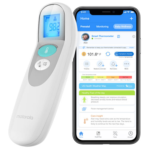 Thermomètre intelligent pour bébé sans contact 3-en-1 Care+ de Motorola - Blanc