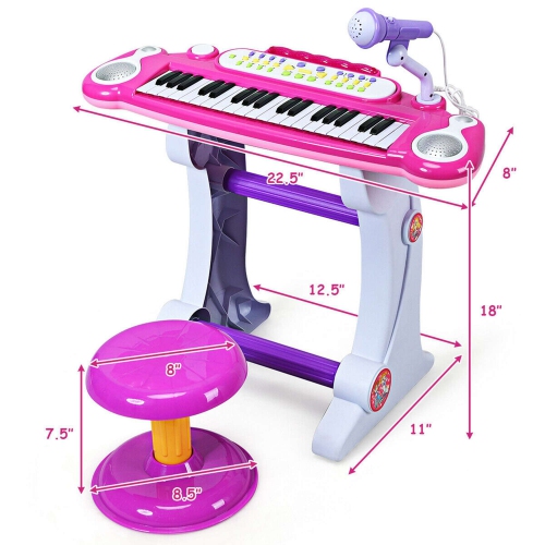 Costway 37 Key Electronic KeyboardPiano MP3 Input w/ Microphone and Stool Pink