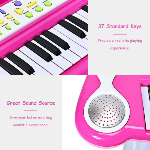 Costway 37 Key Electronic KeyboardPiano MP3 Input w/ Microphone and Stool Pink
