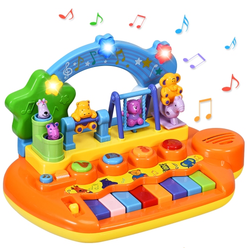 Costway Rainbow Piano Keyboard 8 Keys Music Toy Gift w/ Animal Playground LED Light
